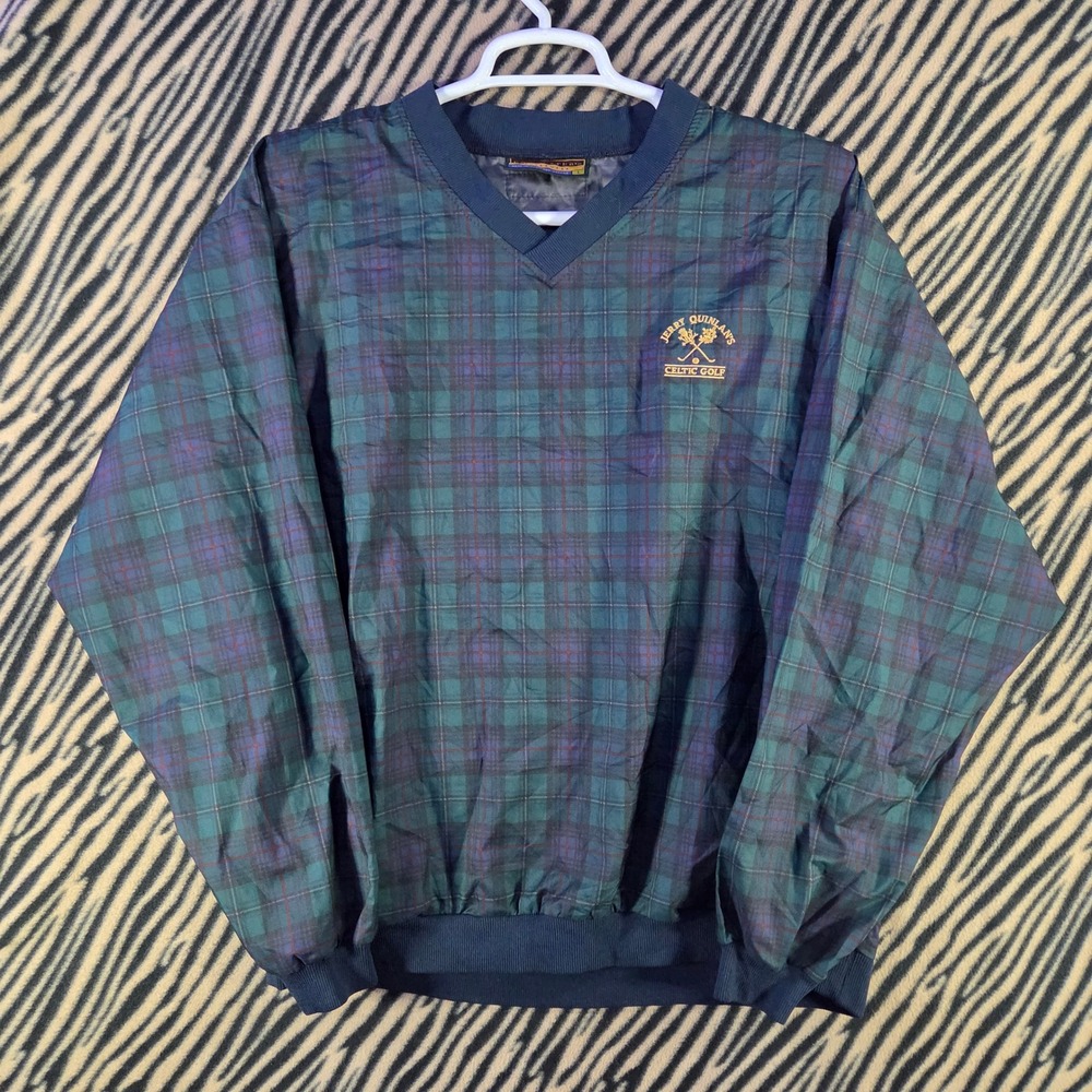 Vintage 90s Forresters Celtic Golf Windbreaker Plaid V Neck Pullover Made in USA